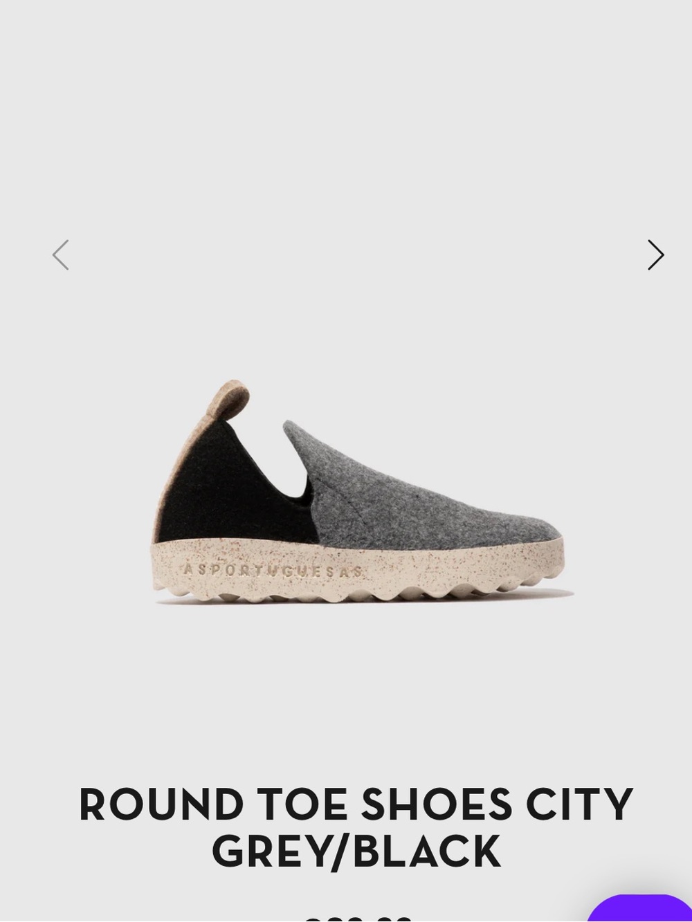 Asportuguesas City Round Toe Shoe, Grey and Black Wool, Cork, 41, Portugal